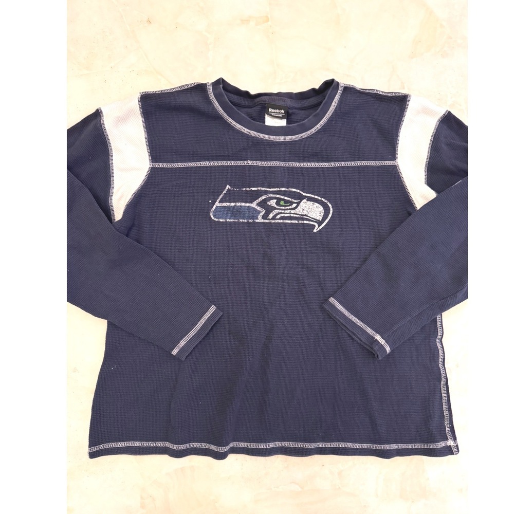 Reebok Seattle Seahawks Womens XL Navy Blue Waffle Knit Thermal Long Sleeve Top